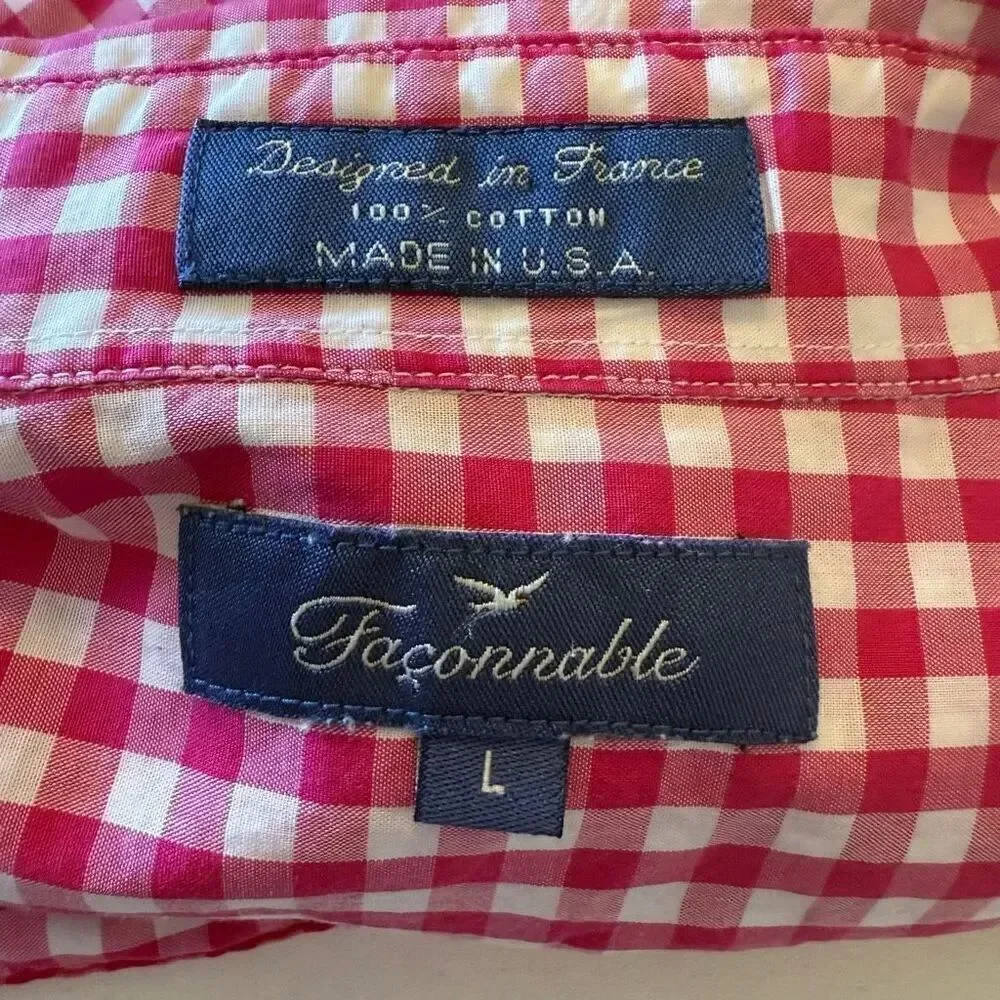 Faconnable Classic Pink & White Checked Long Slv Blouse Sz L